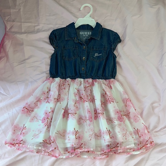 GUESS Denim and Pink Floral Kids Dress - Picture 1 of 1